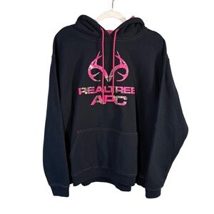 Realtree Unisex Black Hoodie with Pink Camo Accents Size XL Casual Streetwear